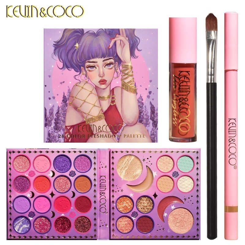 KEVIN&COCO Paleta de sombras de ojos para niña lavanda de 28 colores