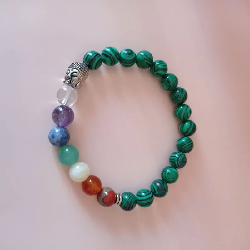 Pulsera Piedra Natural 7 CHAKRAS BUDA MALAQUITA 8mm