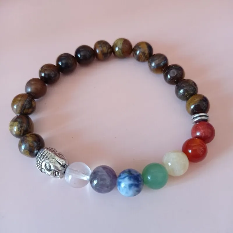 Pulsera Piedra Natural 7 CHAKRAS BUDA OJO DE TIGRE 8mm