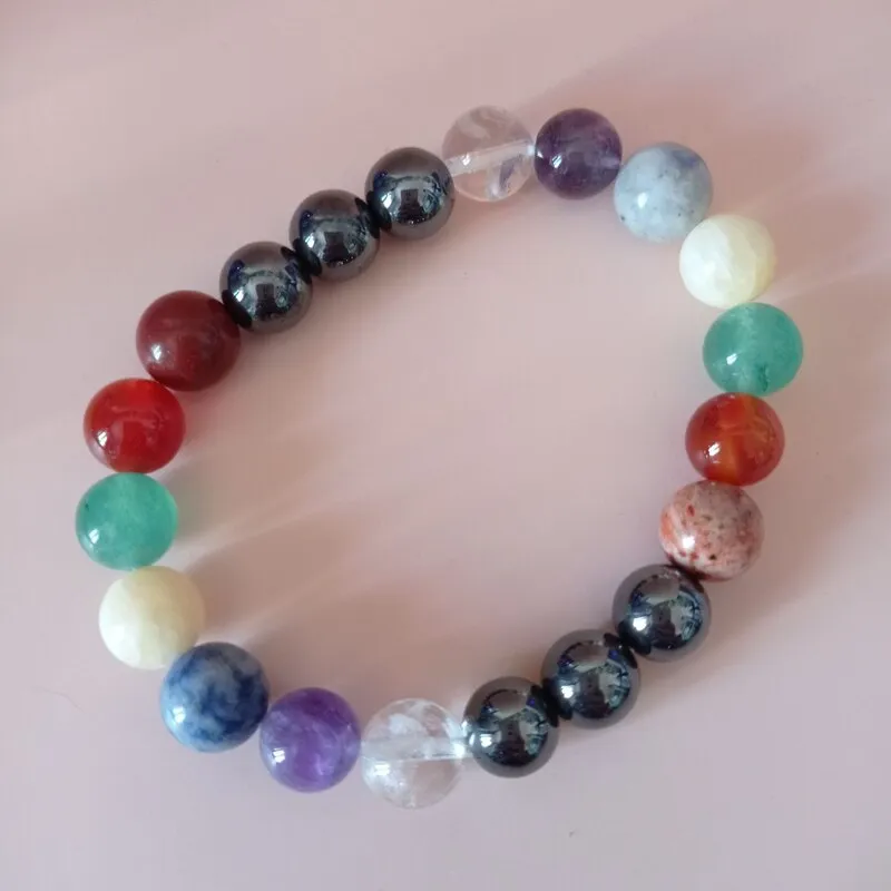 Pulsera Piedra Natural 7 chakras con HEMATITE 10mm