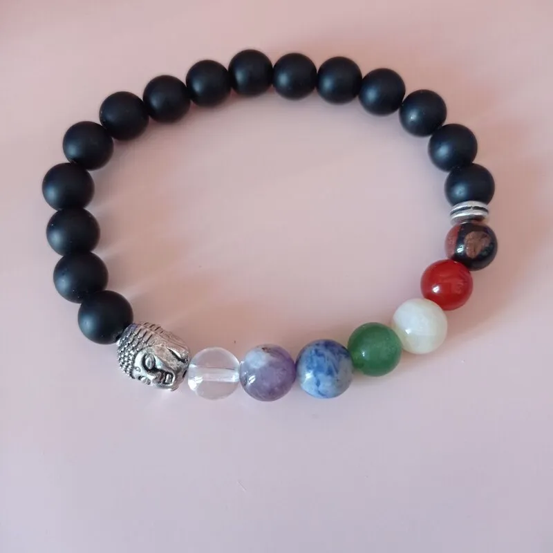 Pulsera Piedra Natural 7 CHAKRAS BUDA ONIX MATE 8mm