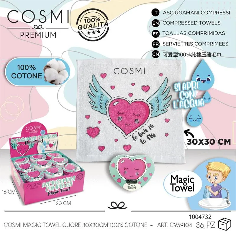 TOALLA MÁGICA COSMI MAGIC TOWEL CORAZÓN 30X30CM 100% COTONE.