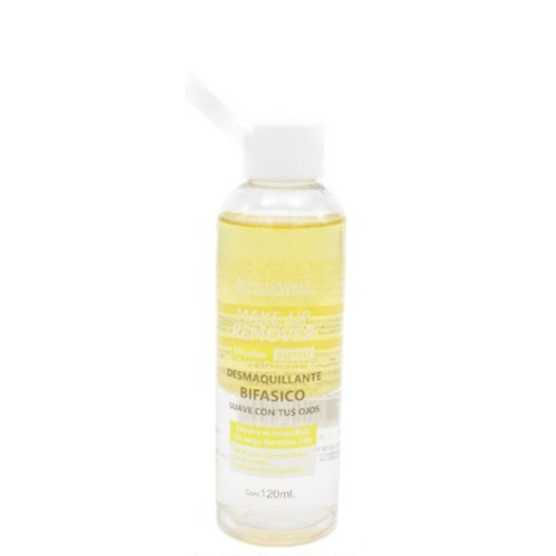 DESMAQUILLANTE amarillo BIFÁSICO OJOS Y LABIOS. Make-up Remover express. Leticia Well