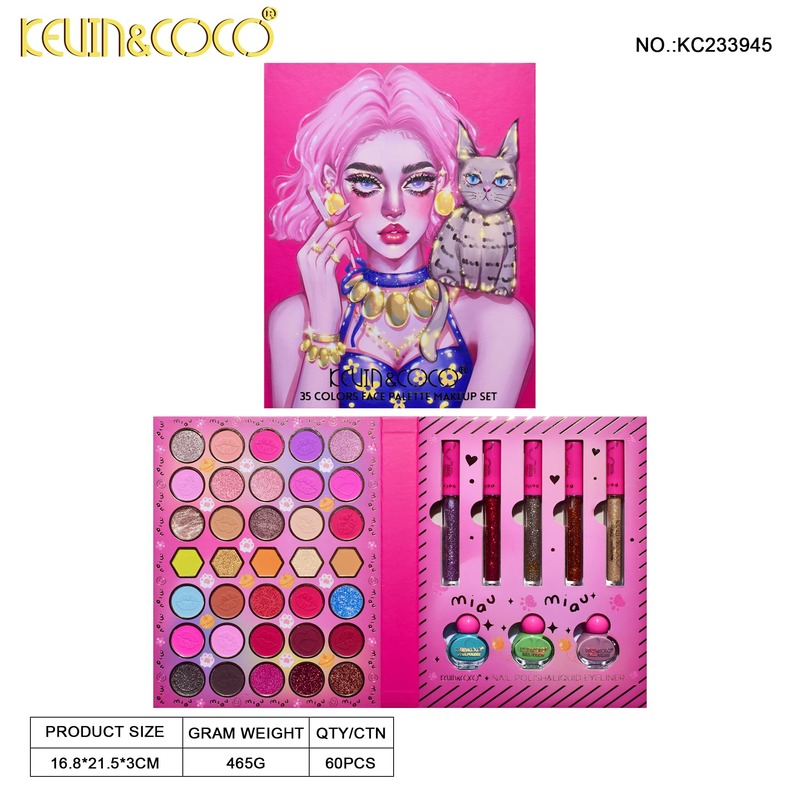 KEVIN&COCO SET DE MAQUILLAJE CREATIVO MEOW GIRL ROSA DE 35 COLORES KC233945