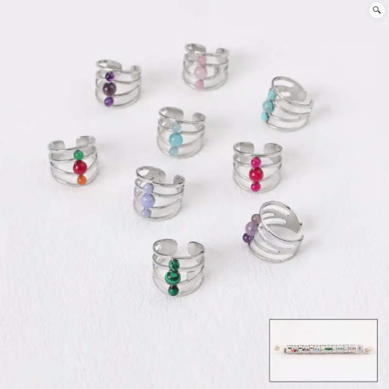 Anillo De Acero TRIPLE PIEDRA Plateado.