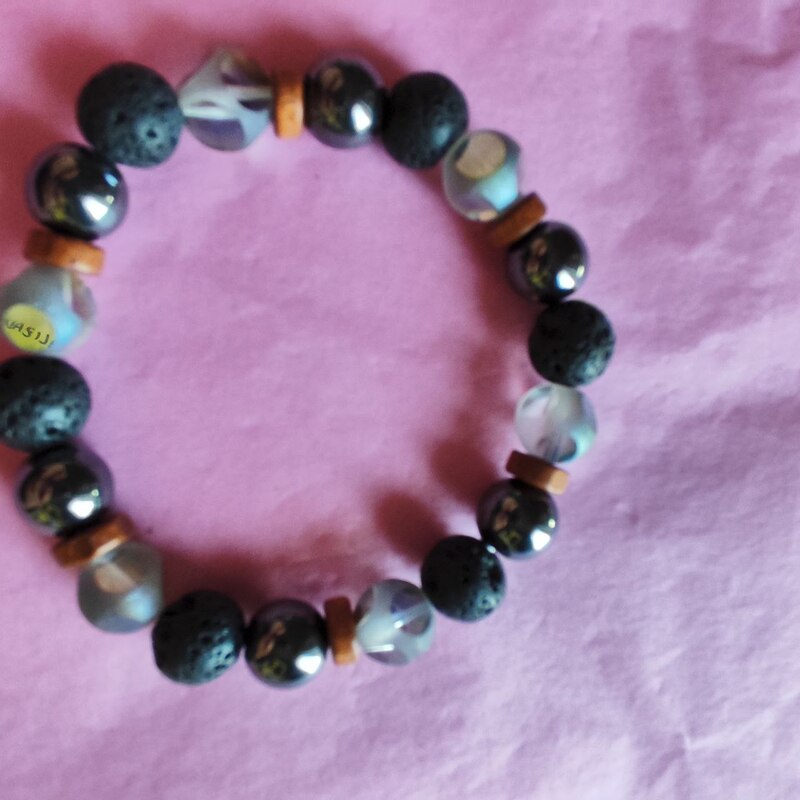 Pulsera HEMATITE, ROCA VOLCÁNICA Y CRISTAL CHECO TORNASOL