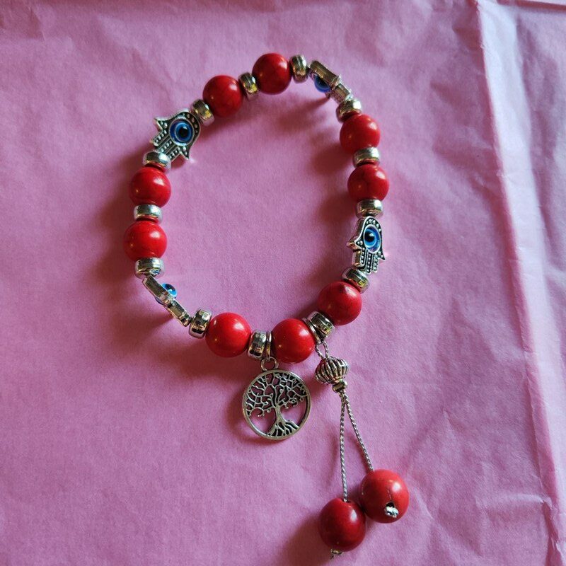 Pulsera Piedra Natural HOWLITA ROJA ÁRBOL DE LA VIDA 8mm