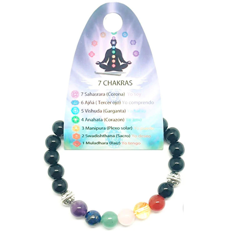 Pulsera Onix / 7 Chakras 8 mm. Con esfera vikinga