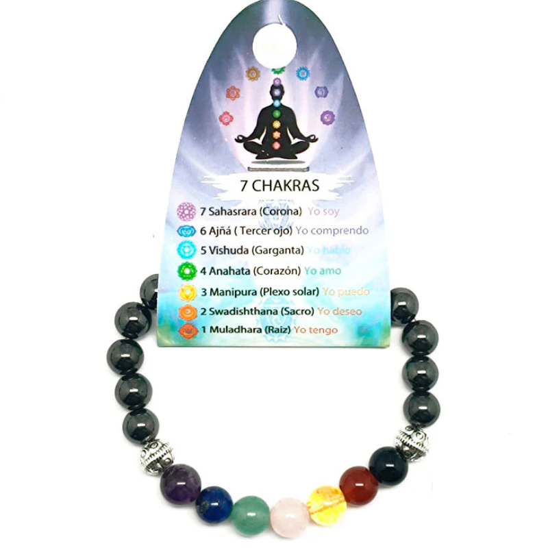 Pulsera Hematite Imantado / 7 Chakras 8 mm. Con esfera vikinga