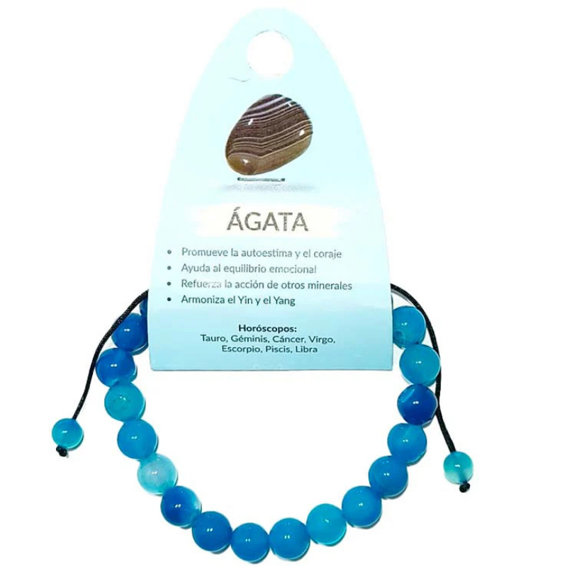 Pulsera Ágata Azul Macramé Adaptable 8 mm - B31