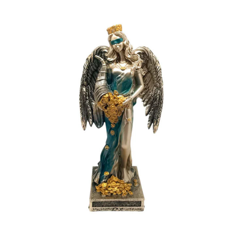 Figura Diosa De La Fortuna Con Alas 20 Cms Aprox Color Cobre/Azul