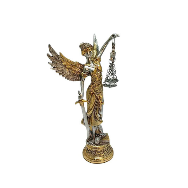 Figura En Resina Diosa De La Justicia Con Alas 18.5 Cms Aprox Plata/Oro