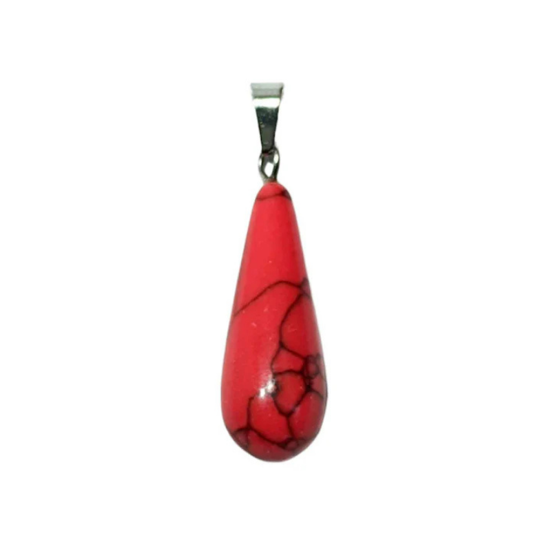 Colgante Lagrima Piedra Howlite Rojo 28 mm Aprox Con En Metal