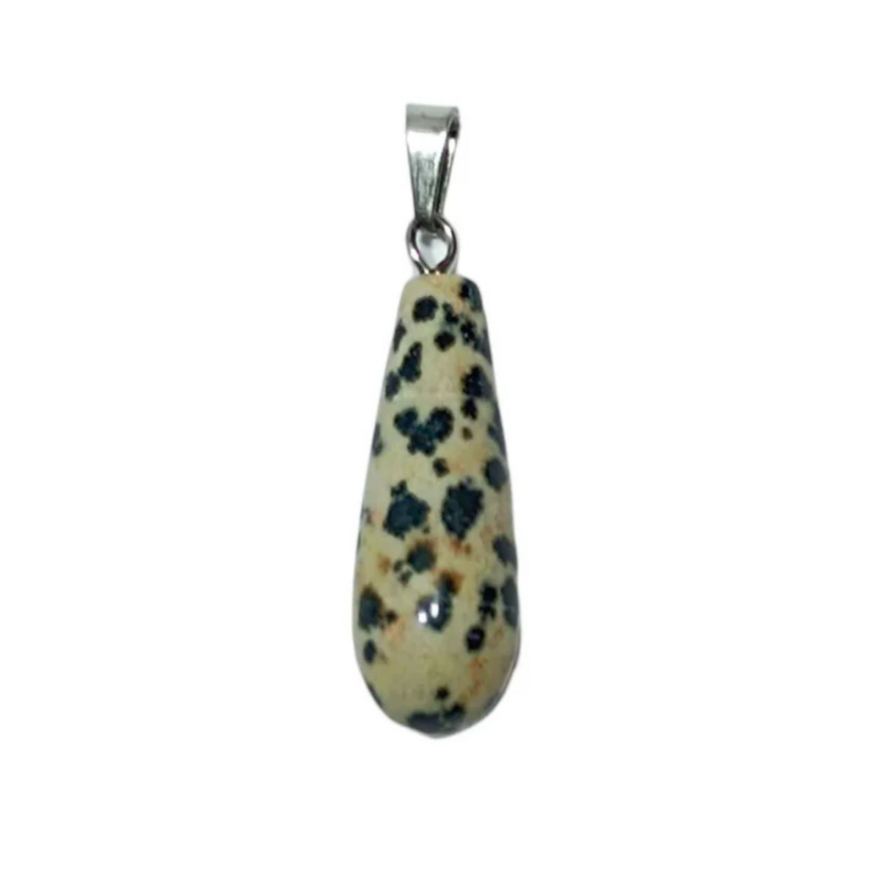 Colgante Lagrima Piedra Natural Jaspe Dalmata 28 mm Aprox Con En Metal