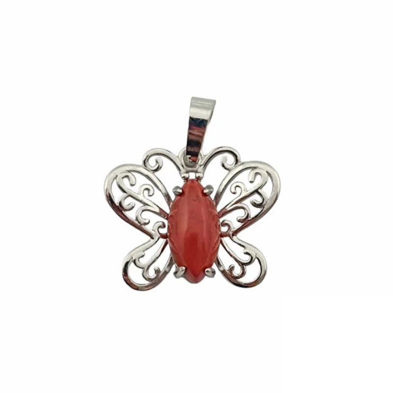 Colgante Mariposa En Metal Con Piedra Piedra Jaspe Rojo 2 Cms Aprox