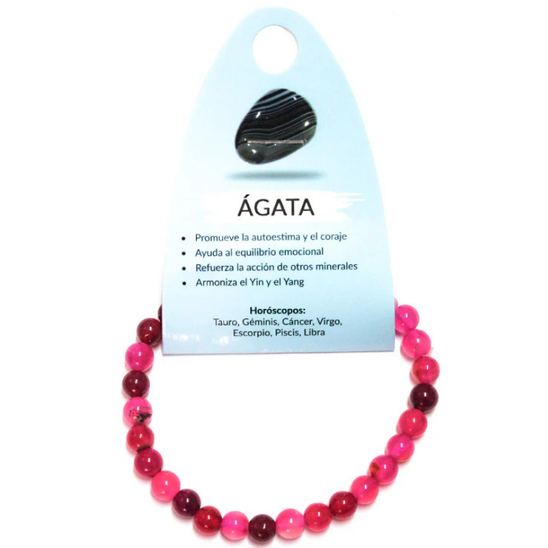 Pulsera Piedra Natural Ágata Fucsia 6 mm.