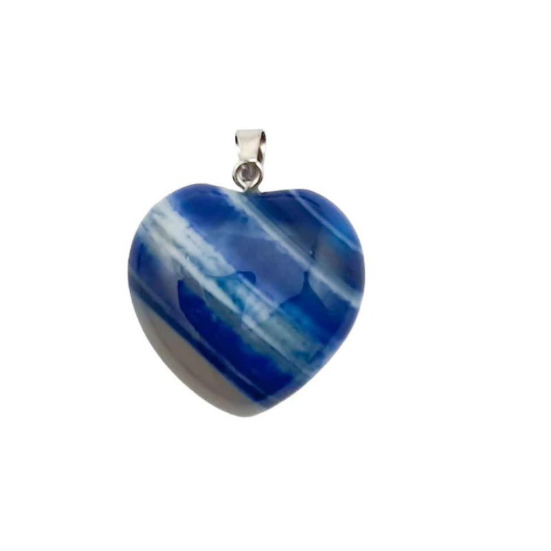 Colgante Corazón Piedra Agata Azul 30 mm Aprox Engarzado En Metal