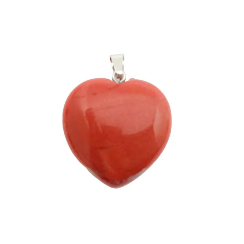 Colgante Corazón Piedra Jaspe Rojo 30 mm Aprox Engarzado En Metal