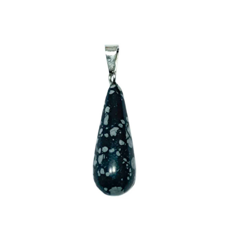 Colgante Lagrima Piedra Obsidiana Nevada 28 mm Aprox Con En Metal