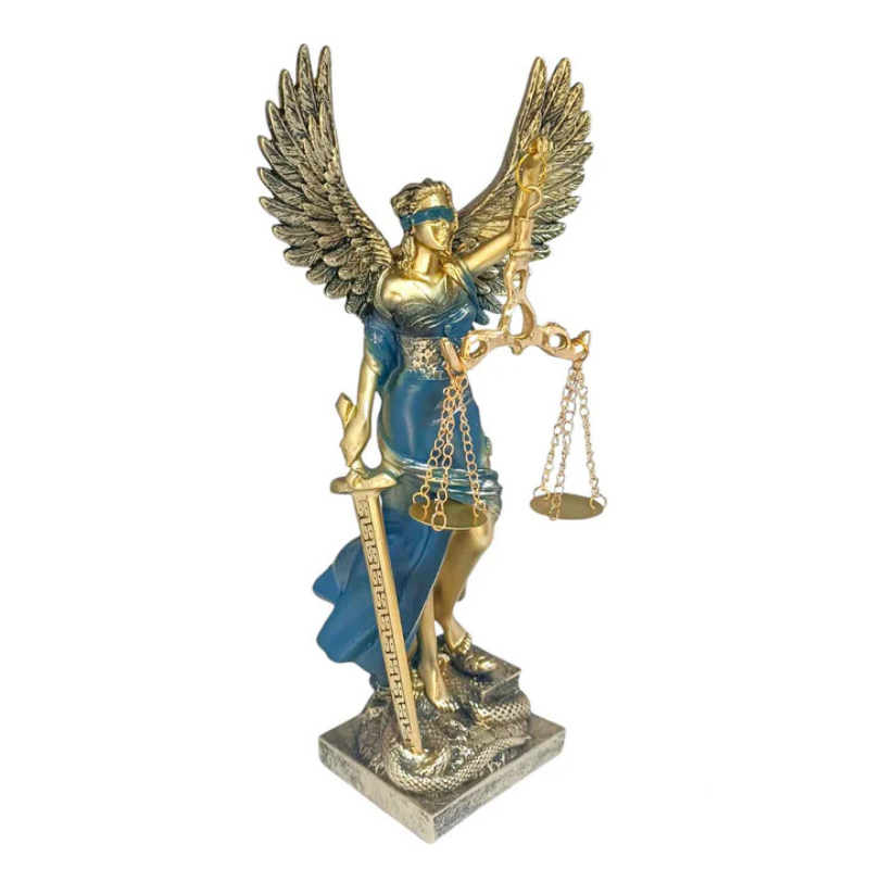 Figura En Resina Diosa De La Justicia Con Alas 29 Cms Apox Color Azul