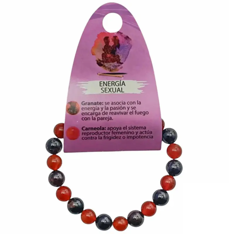 Pulsera Energía Sexual Combinando Piedra Granate Y Carneola 8 mm