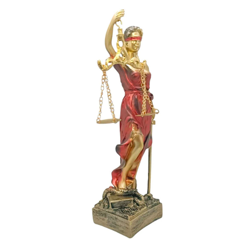 Figura En Resina Diosa De La Justicia 29x8 Cms Aprox Roja