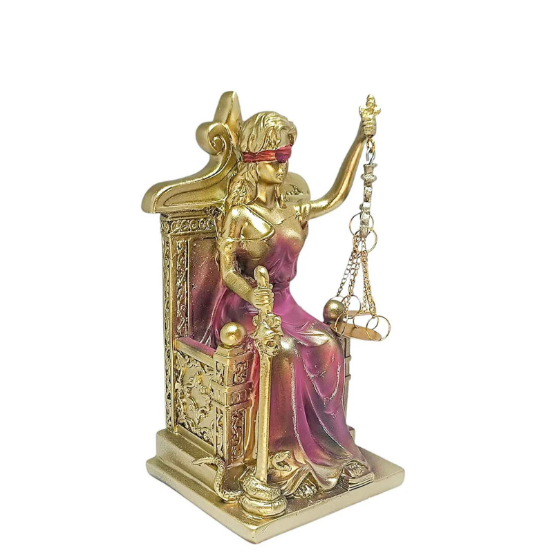 Figura En Resina Diosa De La Justicia Sentada 19 Cms Aprox Bronce/Rosa