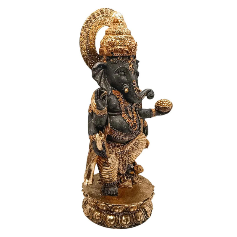 Figura Ganesha En Resina 32 Cms Aprox Color Negro/Oro