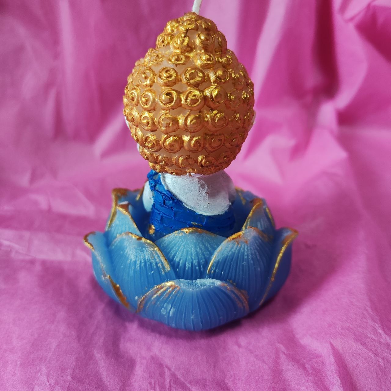 VELA FIGURA BUDA LOTO AZUL PINTADO A MANO. EDICIÓN ESPECIAL