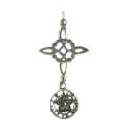 Colgante De Plata 925 Doble Protección Nudo De Bruja/Tetragramatón 45mm Largo