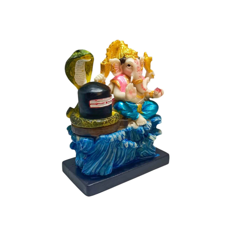 Figura Ganesha Con Shiva Lingam En Resina 13 Cms Aprox