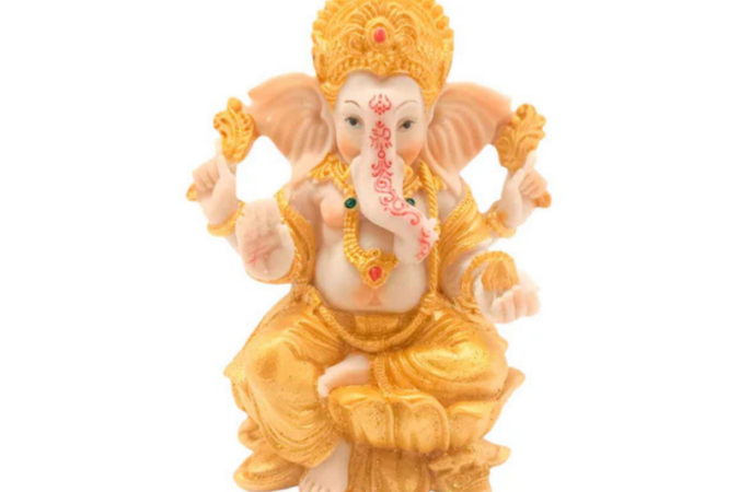 Figura En Resina Diosa Ganesha 14 Cms Aprox DORADO LOTO