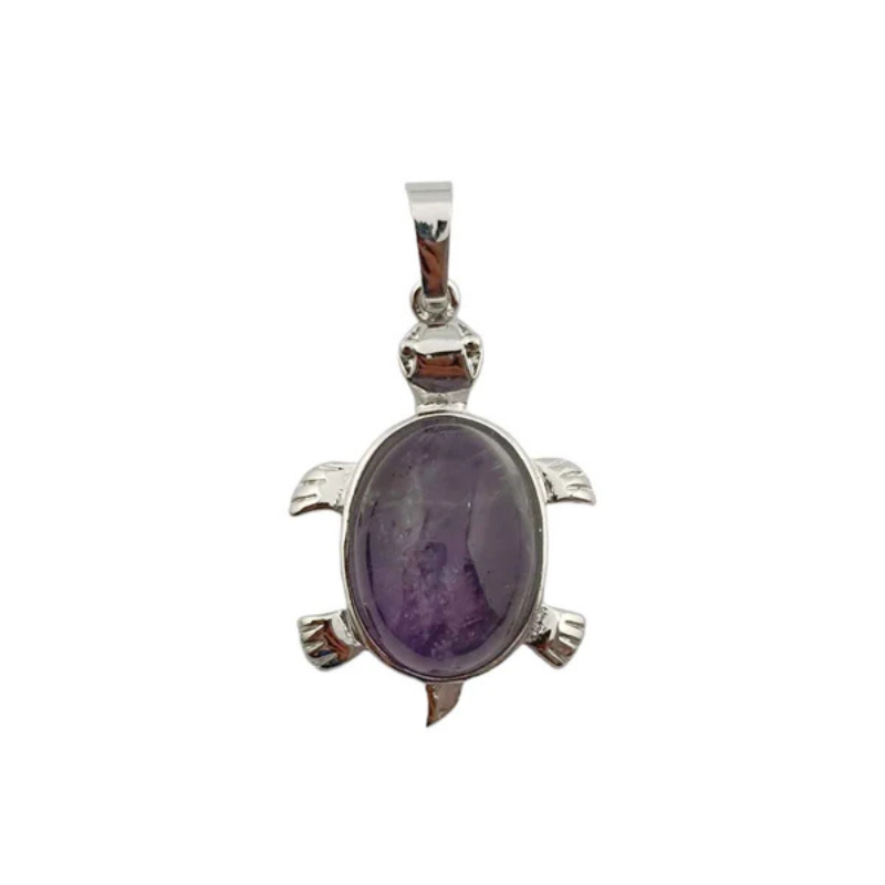 Colgante Tortuga En Metal Con Piedra Amatista 3,5 Cms Aprox