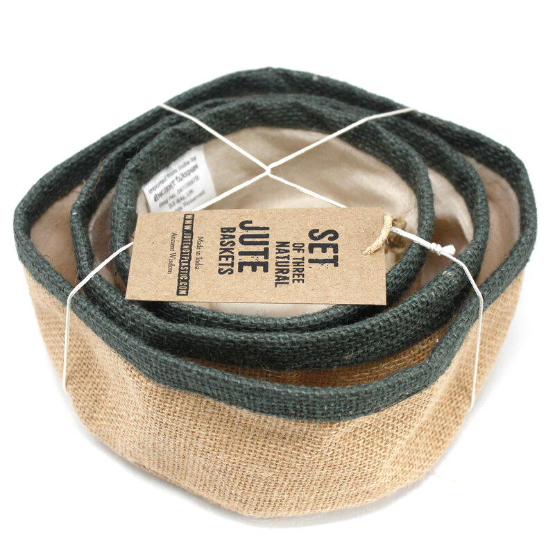 Conjunto de 3 cestas de yute natural REBORDE Carbón