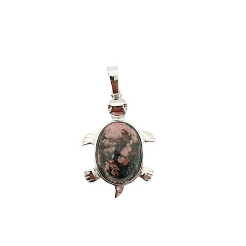 Colgante Tortuga En Metal Con Piedra Rodonita 3,5 Cms Aprox