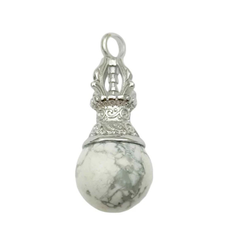 Colgante Dorge / Vajra En Metal Con Piedra Howlite 4 Cms Aprox
