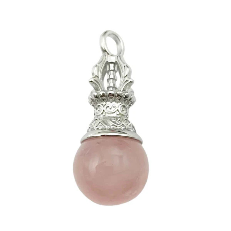 Colgante Dorge / Vajra En Metal Con Piedra Cuarzo Rosa 4 Cms Aprox