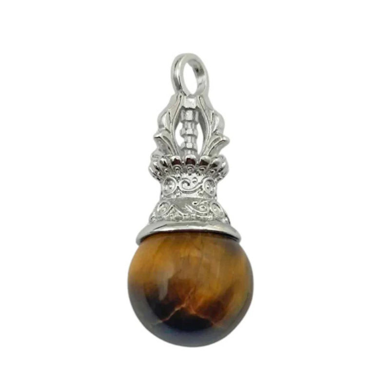 Colgante Dorge / Vajra En Metal Con Piedra Ojo de Tigre Cms Aprox