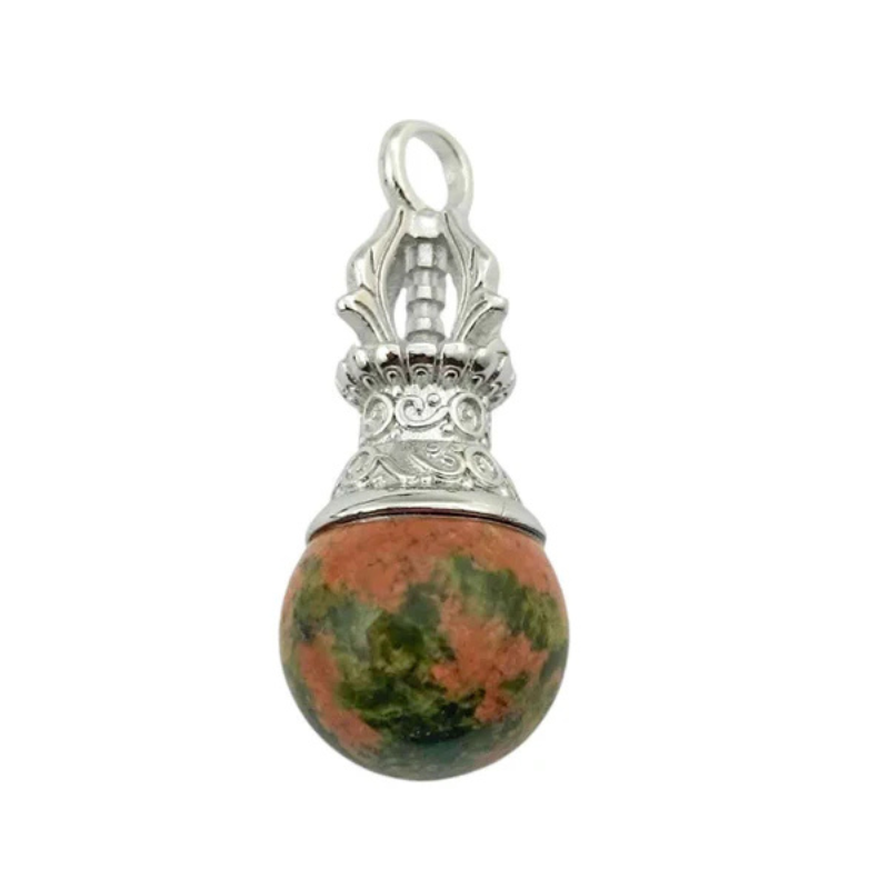 Colgante Dorge / Vajra En Metal Con Piedra Unakita Cms Aprox