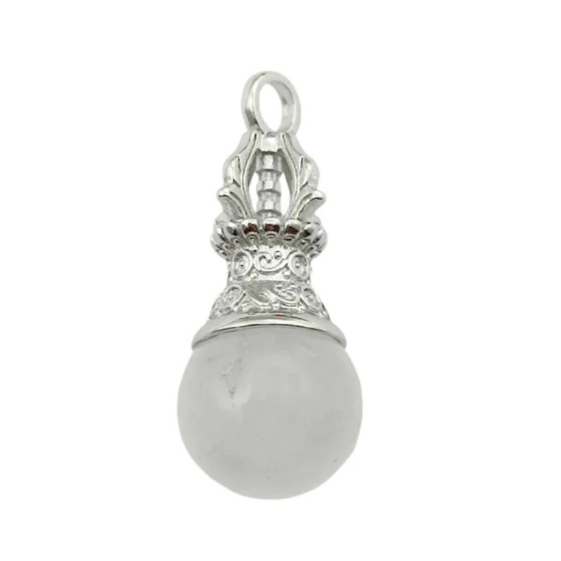 Colgante Dorge / Vajra En Metal Con Piedra Cuarzo Blanco Cms Aprox