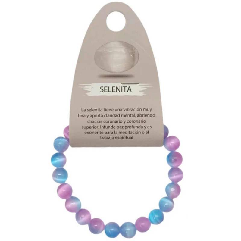 Pulsera Pulsera Piedra Selenita Bicolor 8 mm Morada y azul