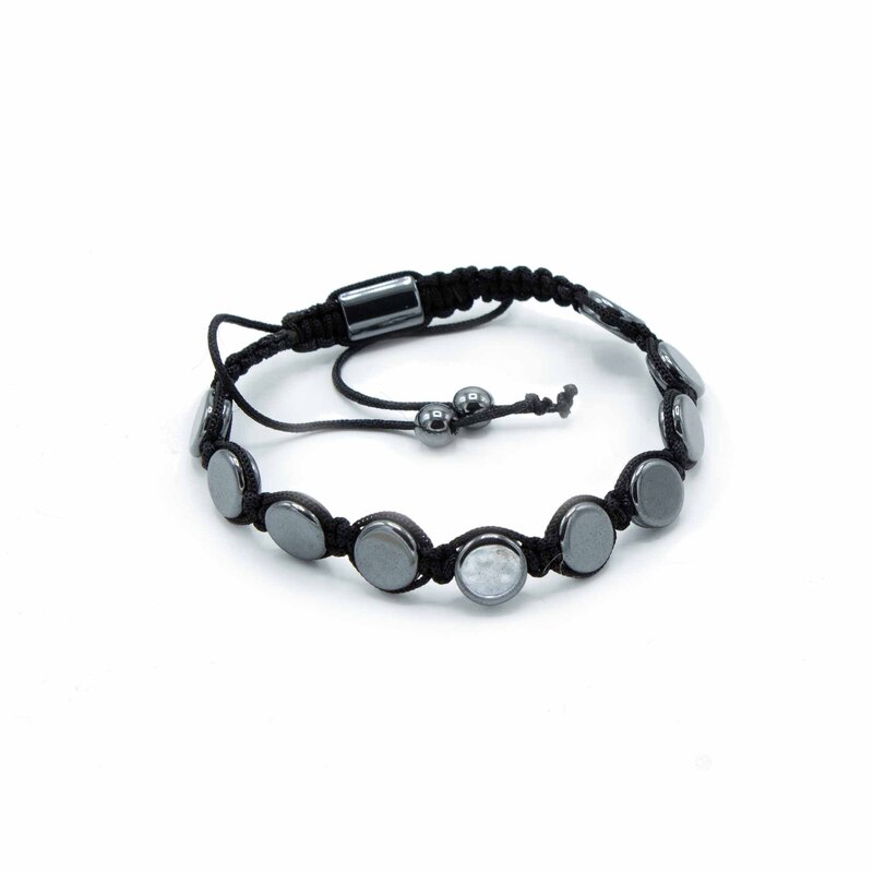Pulsera Magnetica Hematites Shamballa Esquinas Redondas. BOTÓN REDONDO
