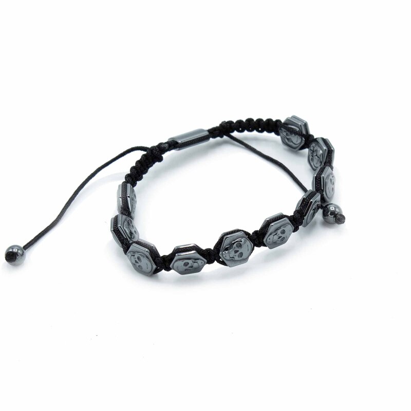 Pulsera Magnetica Hematites Shamballa Hexágono Calaveras