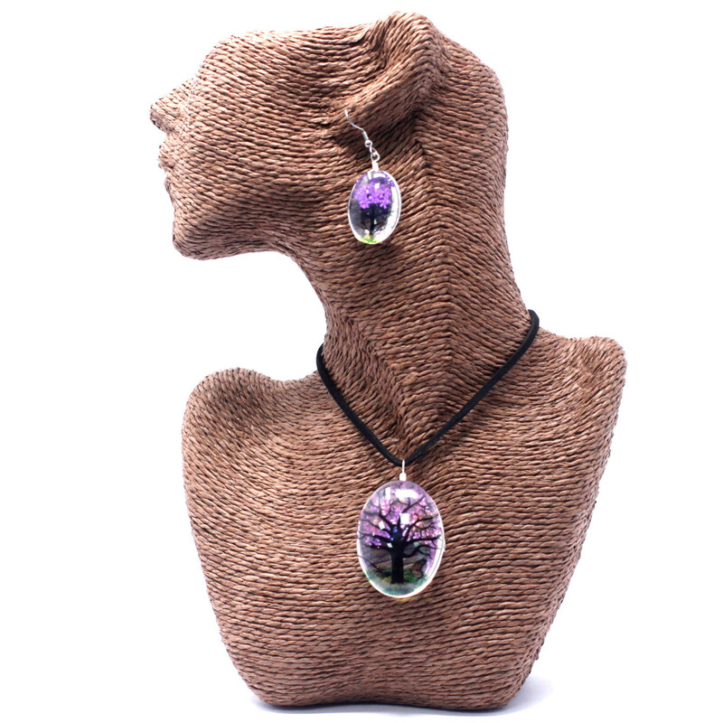 CONJUNTO Flores Prensadas ORGONITA.Arbol De La Vida Lavanda