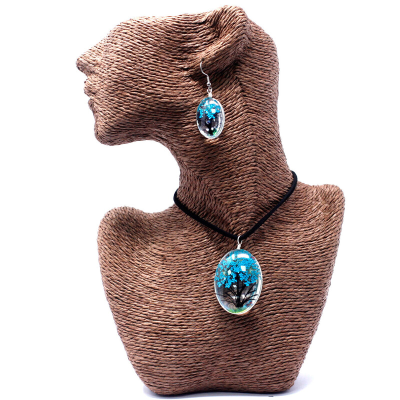 CONJUNTO Flores Prensadas ORGONITA. Arbol De La Vida Azul