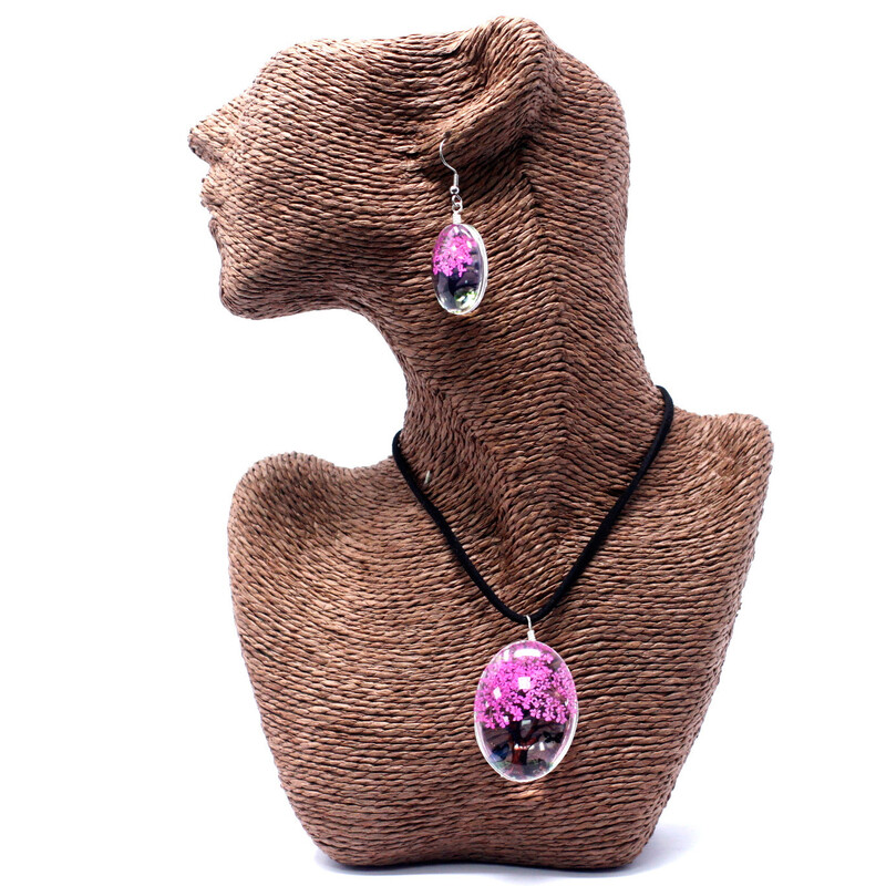 CONJUNTO Flores Prensadas ORGONITA. Arbol De La Vida Rosa brillante