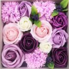 Flores de Jabón Caja Cuadrada Bendiciones Rosa Lavanda y Clavel 19x8 cm