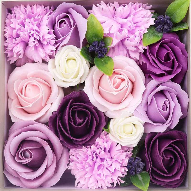 Flores de Jabón Caja Cuadrada Bendiciones Rosa Lavanda y Clavel 19x8 cm