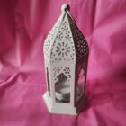 PORTA VELAS METAL FAROLILLO DEL BOSQUE BLANCO. VIDRIO