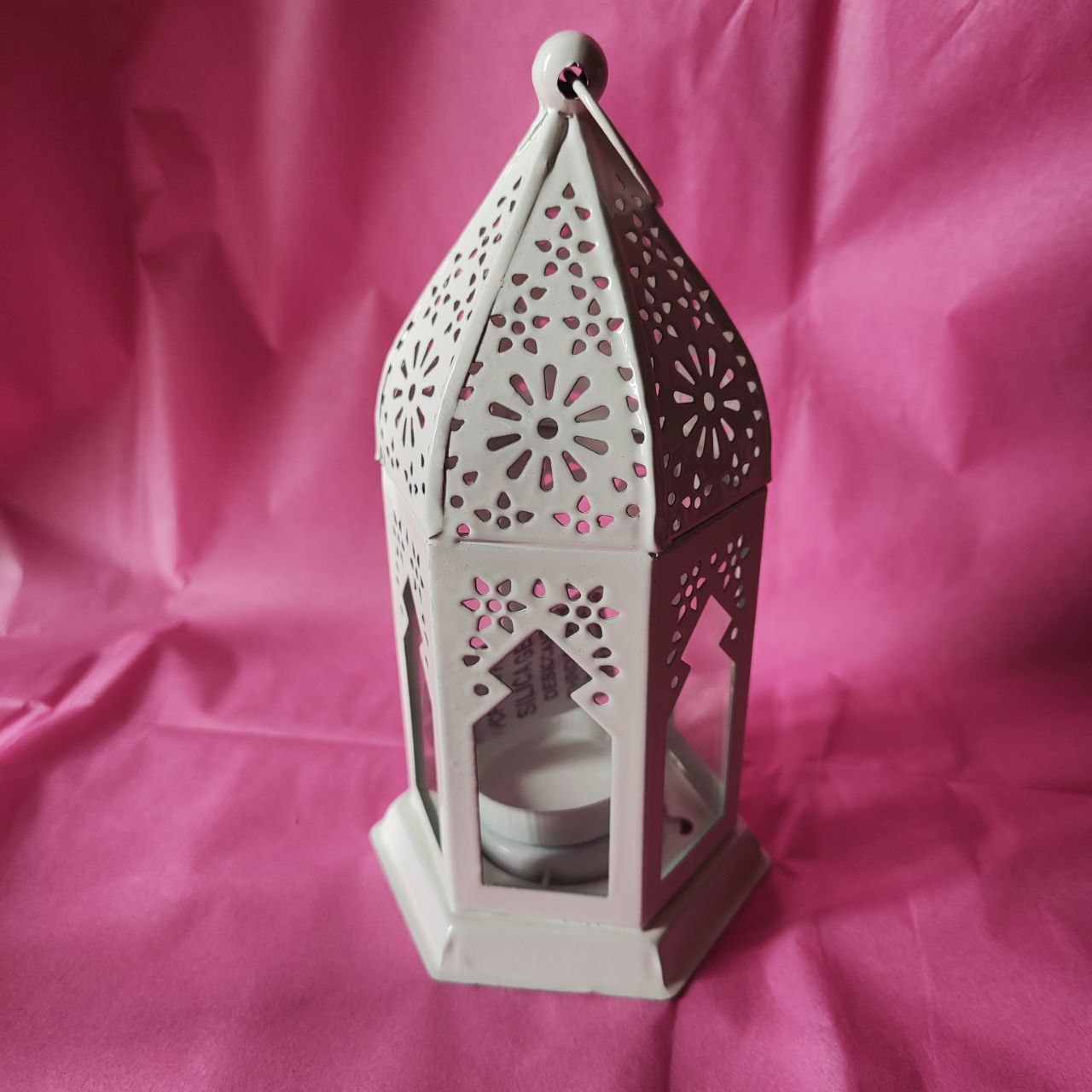 PORTA VELAS METAL FAROLILLO DEL BOSQUE BLANCO. VIDRIO